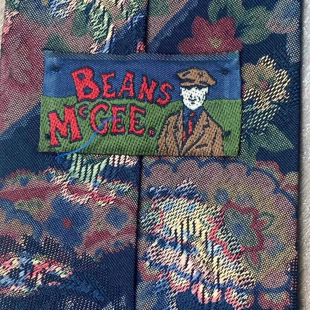 Vintage Beans McGee Tie Floral Paisley Mens Navy USA Dark Academia